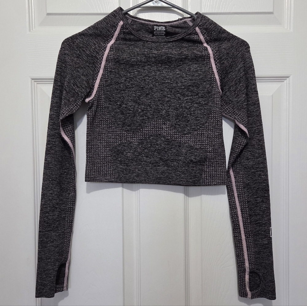 PINK Victorias Secret Seamless Crop Top Women's Sz Small Long Sleeve Activewear - Picture 2 of 9